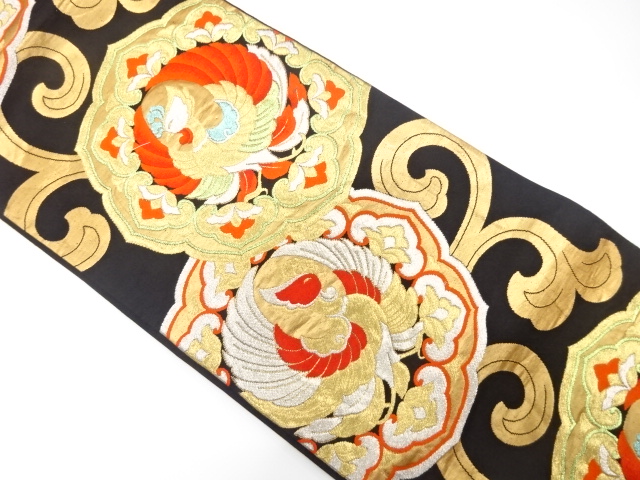 JAPANESE KIMONO / ANTIQUE FUKURO OBI / SILK / WOVEN PHOENIX